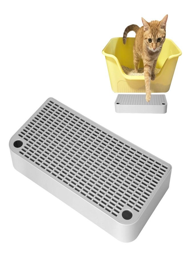QsiuYbng Light Gray Litter Box Step for Limited Spaces, Portable Plastic Litter Box Ramp Anti-Tracking & Easy to Clean, Cat Steps with Filter Function for Small & Elderly Cats (12.6×6.3×1.57In) - Image 1